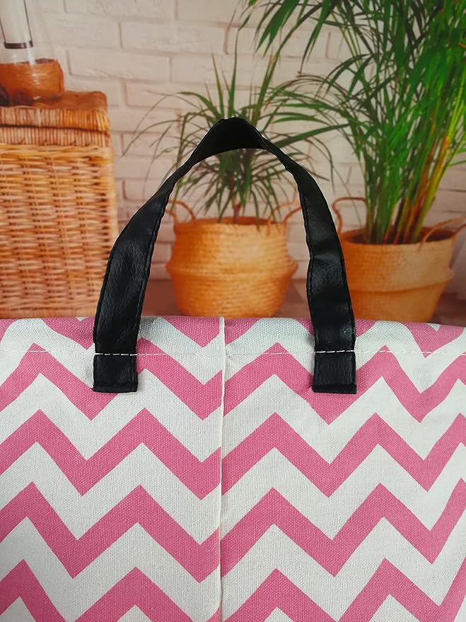 Pink Round Laundry Hamper Storage Basket Bins Clothes Nursery Hamper for Home, Gift Storage Bins with Handles