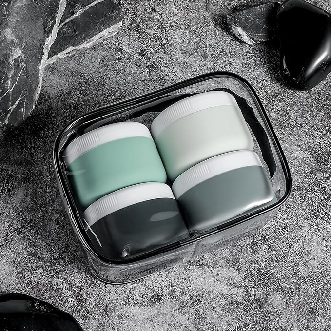Travel Containers for Toiletries, Silicone Cream Jars BPA-Free, Leak-proof 2oz Travel Size Containers, Portable Size Silicone Jars with Lid for Cosmetic Face Hand Body Cream (4 Pack)