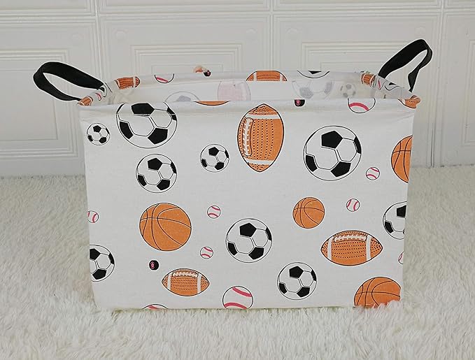 KUNRO Rectang Basketball Football Storage Basket Gift Shelf Basket Storage Bin, Nursery Basket Organizer Box for With Handles for Room Deco (Balls)