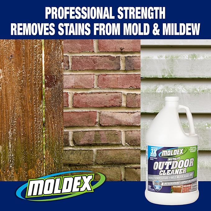 Moldex® Instant Outdoor Cleaner Concentrate with Bleach, 1 Gallon – Fast Acting Solution for Mold and Mildew Stains on Siding, Decks, Fences and Exterior Surfaces