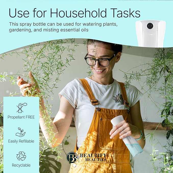 BeautifyBeauties Hair Spray Bottle – Ultra Fine Continuous Water Mister for Hairstyling, Cleaning, Plants, Misting & Skin Care (Black, 6.8 Ounces)