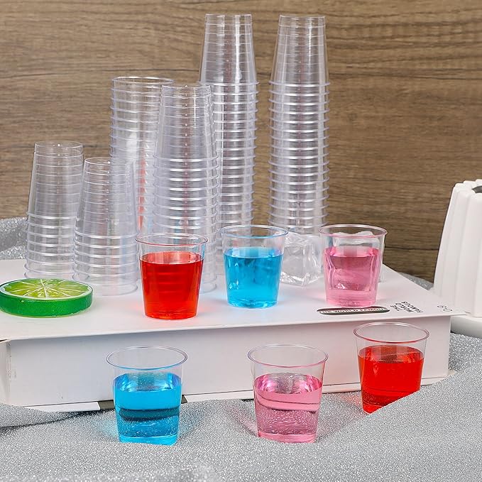 Zcaukya 500 Shot Glasses, 1oz Clear Plastic Disposable Hard Cups, Mini Cups Great Container for Sauce, Sample Tasting, Jello Shots, Pudding