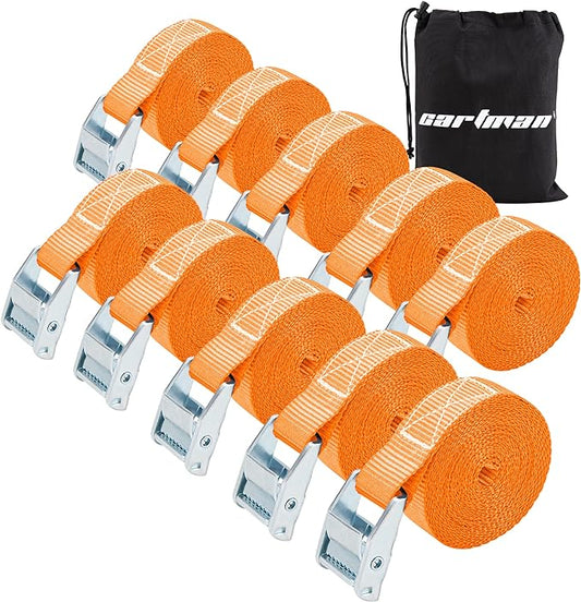 Cartman 1" x 12' Lashing Straps Cargo Tie-Down Strap Up to 600lbs, 10pk in Carry Bag, Orange