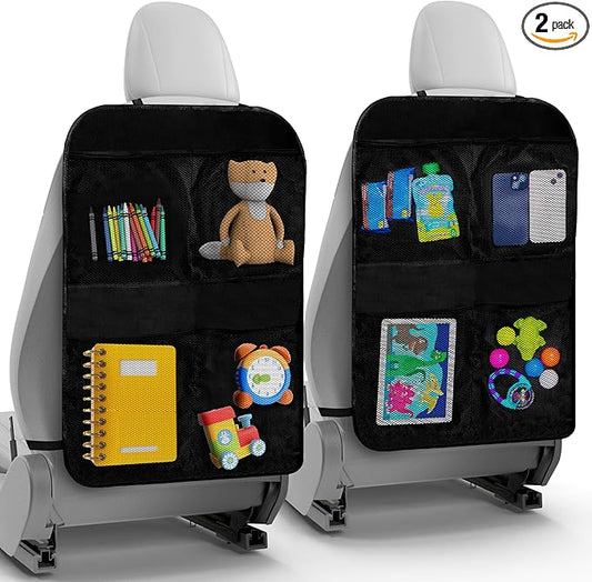 2 Pack Kick Mats Back Seat Protector - Backseat Car Organizer for Kids, Car Storage Organizer, Back Seat Cars Organizers, Cars Organizers Backs Seats, Travel Accessories, 4 Pockets