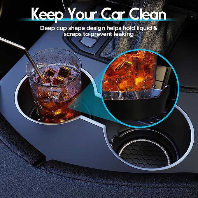 Amooca Car Cup Coaster Universal Non-Slip Cup Holders Bling Crystal Rhinestone Car Interior Accessories 4 Pack Black