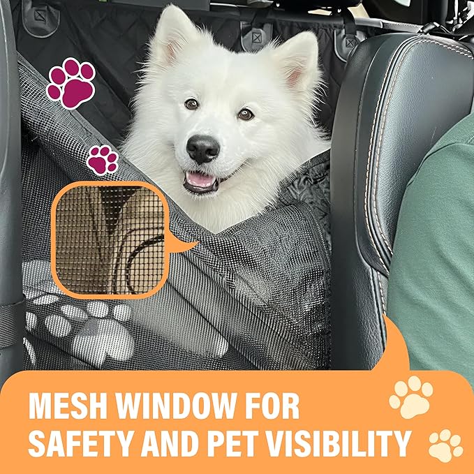 Active Pets Dog Car Seat Cover Car Seat Protector- Dog Seat Cover for Back Seat of SUVs, Trucks, Cars - Waterproof & Convertible Vehicle Hammock for Car Backseat - Mesh Window- Blue, XL