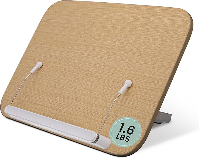 Wood Book Stand - Book Holder for Reading Hands Free, Foldable, Adjustable Book Display Stand, Cookbook Stand Portable, Lightweight Page Holder for Book Lovers, Cooks, Students 13.4"x9.4"