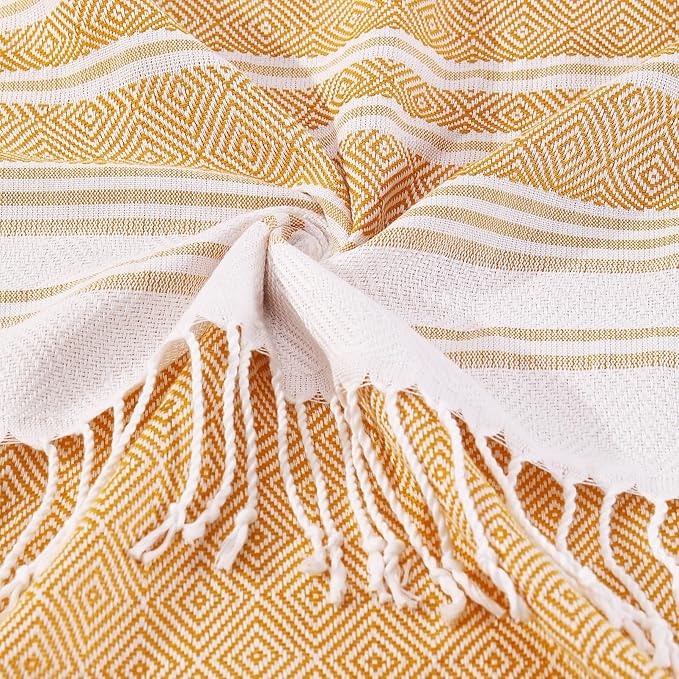 Genovega Oversized Cotton Turkish Beach Bath Towel Set 74"x38" Extra Large Sand Free Quick Dry Swim Camping Pool Clearance Towels Travel Blanket Adult Essentials Stripe Earthy Yellows