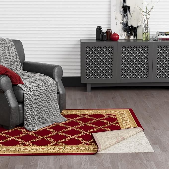Ottomanson 6' x 7'8" Non-Slip Rug Pad Gripper 1/12 Inch Ultra Thin Dual Surface Felt + Rubber Gripper - Safe for All Floors, Cream