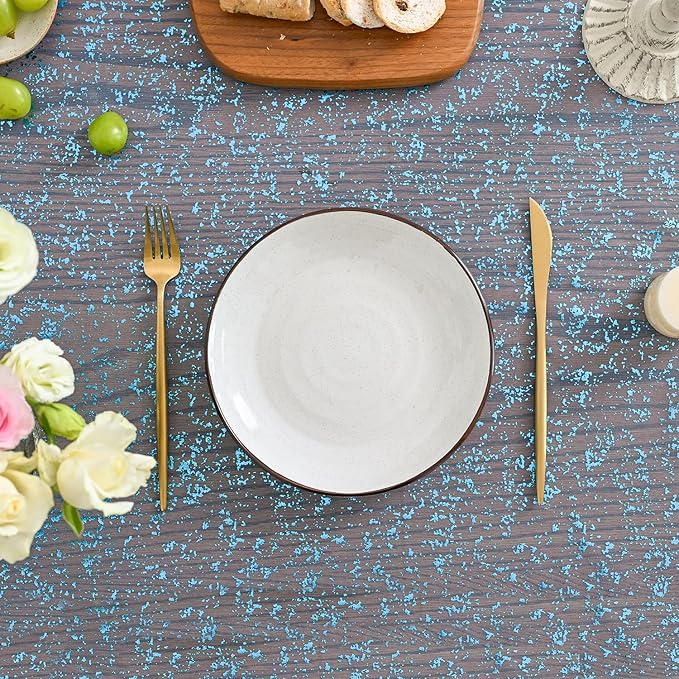 Horaldaily Light Blue Gold Gauze Tablecloth 60x140 Inch Rectangular, Light Blue Sequin Glitter Metallic Foil, Sheer Tulle Cheesecloth for Wedding Baby Shower Ceremony Birthday