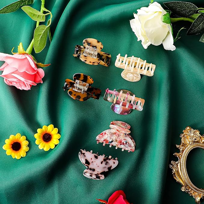 WILLBOND 6 Pieces Medium Hair Claw Clips for Thin Hair 2.6 Inch Tortoise Shell Clip Banana Jaw Hairpin French Style Barrettes Head Accessories for Women Girls(Retro Patterns)