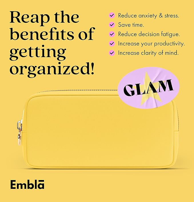 Embla Makeup Bag Travel Cosmetics Pouch and Toiletry Bag, Nylon Zipper Pouch Purse, Cute Make Up Organizer Storage Tote for Women Girls, Waterproof Travel Skincare Case, Small Makeup Bags, Lemon