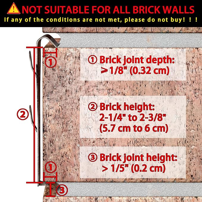 Brick Hook Clips for Hanging Outdoors, Brick Hangers for Brick Wall Hanging No Drill and Nails, Heavy Duty Brick Siding Clips Wall Hangers Fits Standard Brick 2-1/4" to 2-3/8" in Height (24, Standard)