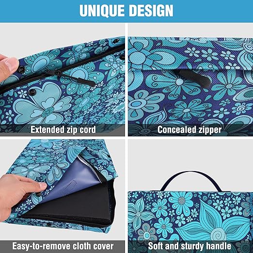 WORKPRO 17" Kneeling Pad with Removable Cover, Soft Pad Cushioning for Knee, Large Foam Kneeler Pad for Gardening, Daily Chores, Workout Supplies, Blue Floral Printing