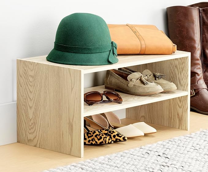 Whitmor Stackable 31" Extra Wide 2-Shelf Storage Organizer, Light Brown, 2 Pack