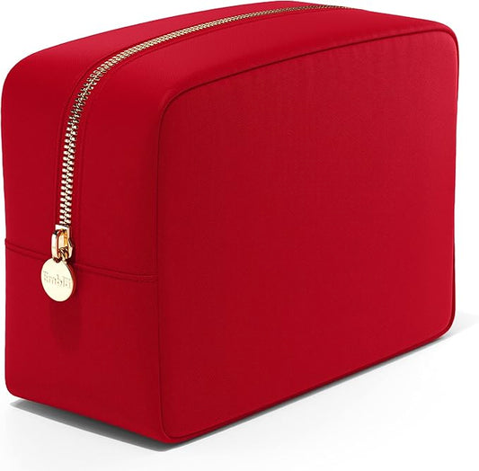 Embla Makeup Bag Travel Cosmetics Pouch and Toiletry Bag, Nylon Zipper Pouch Purse, Cute Make Up Organizer Storage Tote for Women Girls, Waterproof Travel Skincare Case, Small Makeup Bags, Ruby Red