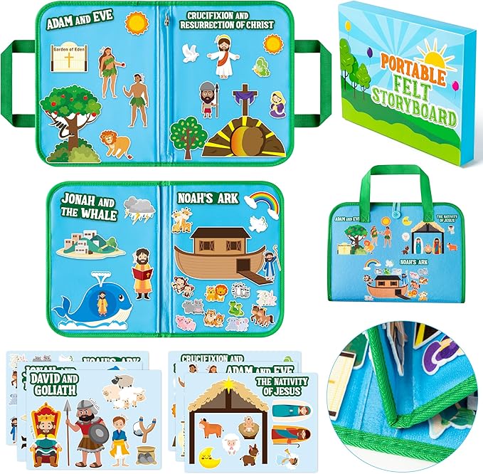 WATINC Portable Board Felt Board Stories Set - 6pack Learning Story Board Gift, Early Educational Travel Storytelling Interactive Play Kit for School Classroom Kids Toddlers (Bible Religious Story)