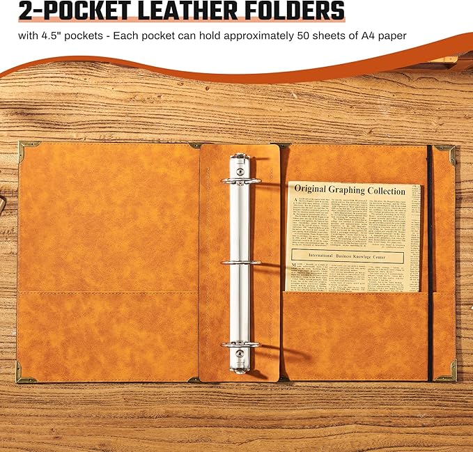 Ovesmusl PU Leather 3 Ring Binder Fits 8.5"x11" Letter Size Paper, 2 Inch Round Ring Binder Holds 500 Sheets, Notepad Paper Cover Loose Leaf Organizer, Black Tree