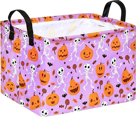 Rec Halloween Ghost Storage Basket Box Hamper Collapsible Organizer Bin Gift Shelf Baskets for Home and Kitchen Storage.