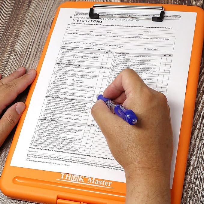 Think2Master [3 Pack] Orange Plastic Storage Clipboard. | 25% Heavier & Sturdier| Heavy Duty and Won’t Flex Like Other Brands (Compare The Weight). Storage Compartment Holds 150 Letter Sized Paper.