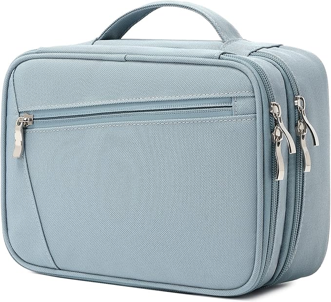 mygreen Electronics Travel Organizer, Waterproof Electronic Accessories Case Portable Double Layer Cable Storage Bag for Cord, Charger, Flash Drive, Phone, iPad Mini, SD Card, Gifts for Him, Grey Blue