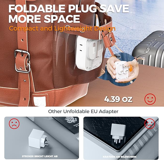 UK Adapters for Travel, TESSAN US to UK Ireland Plug Adapter 20W, Foldable Power Adapter with 4 Outlets 3 USB (PD 20W 1 USB C) Charger, Type G for USA to Scotland London England Hong Kong Dubai Ireland