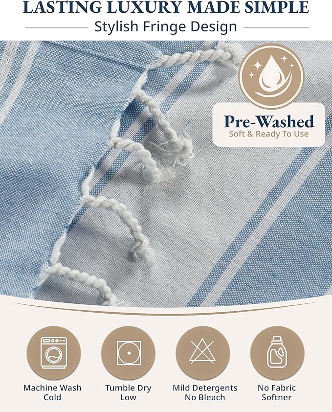 LANE LINEN Turkish Beach Towel, Oversized Beach Towel 39"x71", Lightweight Beach Essentials for Women, Large Pool Towel, Absorbent & Quick Dry, Sand Free Beach Towel - Sky Blue