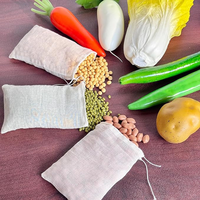 20Pcs 4 x 6 Inch Muslin Cotton Drawstring bags and Gift Tags Reusable Reusable Tea Bags, Produce Bags, Cooking Soup, Jewelry Pouch for Party Wedding Home Storage