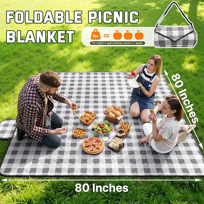 TigeJoy Extra Large Picnic Blanket Waterproof Foldable 80''x100'', Outdoor Picnic Mat Beach Blanket Sandproof for Park, Grass, Travel, Hiking, Camping Essentials, Gingham Picnic Blanket