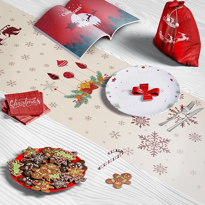 OHOME Christmas Decorations - Christmas Table Runner | Xmas Tree Santa Elk Decorations Holiday Navidad Party Favors Decor Supplies Backdrop Indoor Outdoor for Kitchen Home Office