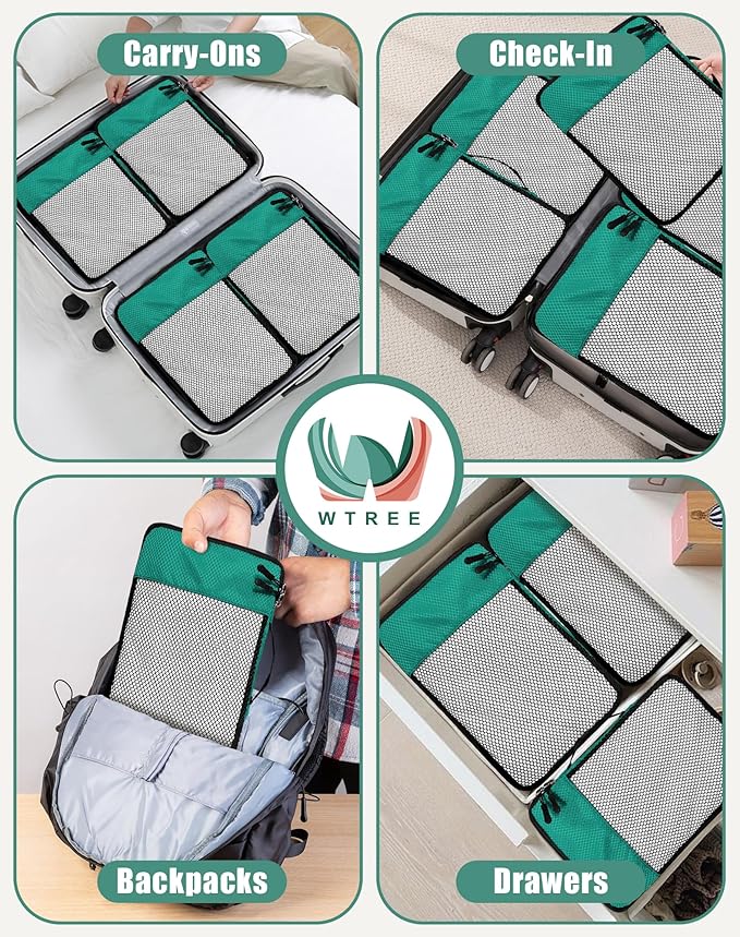 4-Piece Packing Cubes Travel Accessories Set for Suitcases - Luggage Organizer Bags with Double Zipper - Mesh Top - Small - Green