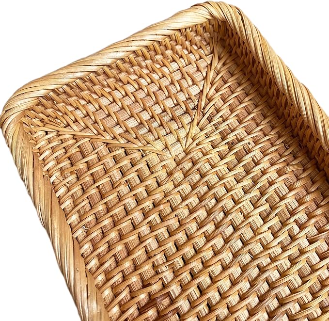 i-lan Natural Rattan Toilet Tank Basket, 10 Inch Narrow Bathroom Storage Tray for Toilet Paper & Hand Towels, Handwoven Wicker Over The Toilet Organizer, Small Vanity Shelf for Home Decor