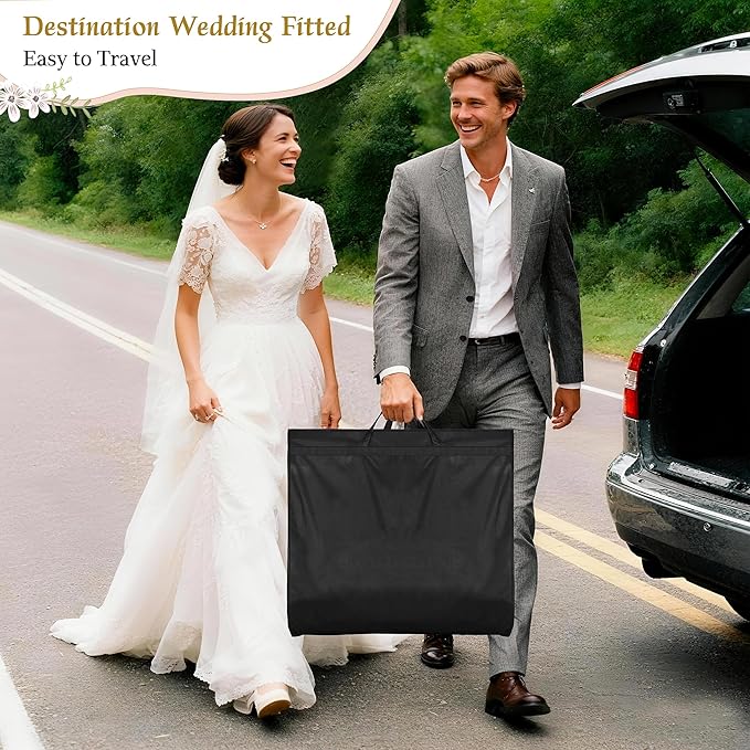 KEETDY 65" Wedding Dress Garment Bag for Travel with 4" Gusseted Long Hanging Dress Bags for Gowns for Women Garment Cover Clothes Storage for Closet, Black