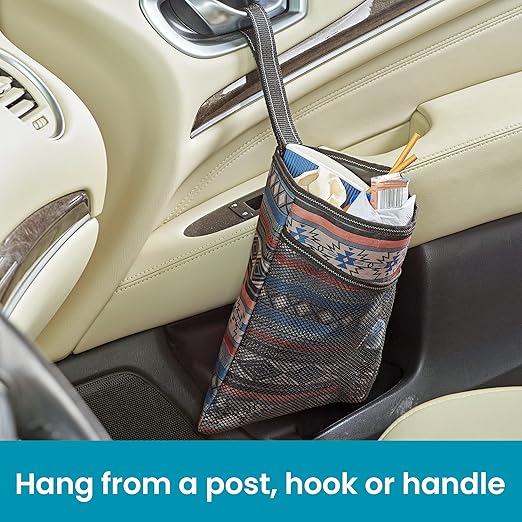 High Road Hanging Car Trash Bag with Waterproof Leakproof Liner, Storage Pocket and Adjustable Strap to Hang in the Front or Back Seat - Southwest