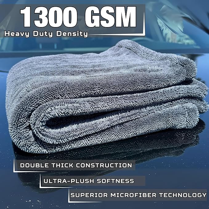 WEST BROS XL Car Drying Towel, 1300 GSM Professional Car Towel with Double Twisted Loop, Car Drying Towels Extra Large Super Absorbent, Microfiber Drying Towels for Cars, Trucks, SUVs - 40"x24", Gray