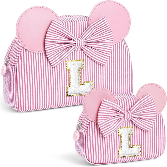 2PCS Makeup Bags Initial Makeup Bag Cosmetic Bag Birthday Gifts for 3 4 5 6 7 8 9 10 11 12 13 Years Old Gift, Christmas Gifts for Kids- Stocking Stuffers Travel Toiletry Bags Pink Pink L