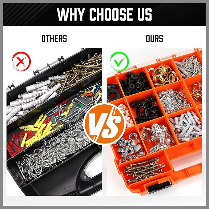 HORUSDY 2-Pack Double Side Parts Organizers, 34-Compartments Tool Box with Removable Dividers, Small Hardware Storage Case for Screws, Bolts, Nuts, Nails, DIY, Crafts, Fishing Gear & Small Parts