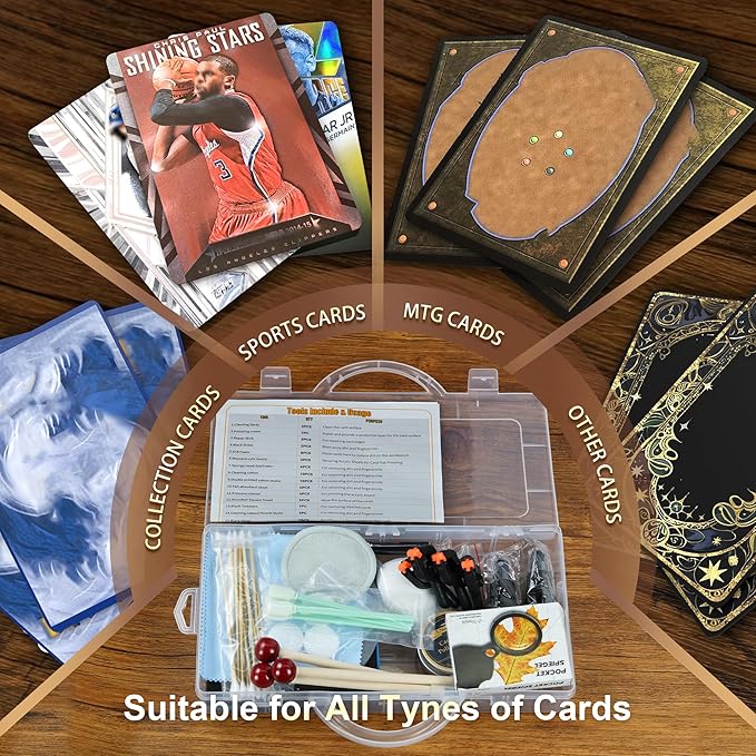 17-in-1 Card Cleaning Kit, Card Care Polishing Restoration with Plastic Case, Trading Card Cleaning with Polishing Cream and Cleaning Spray, Suitable for PSA Rated Card Care & Flatten Edges (12.2")