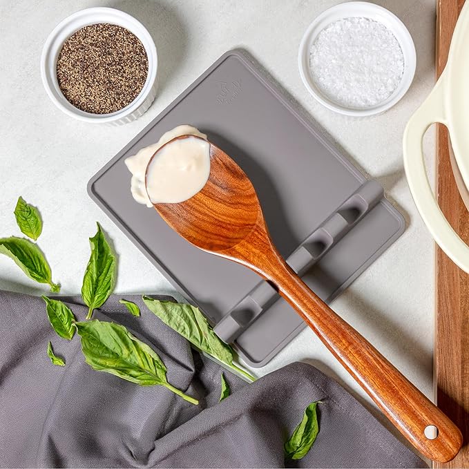 Zulay Kitchen Extra Large Silicone Utensil Rest with Drip Pad for Multiple Utensils - BPA-Free Heat-Resistant Spoon Rest & Spoon Holder for Stove Top - Kitchen Utensil Holder for Spoon - Gray