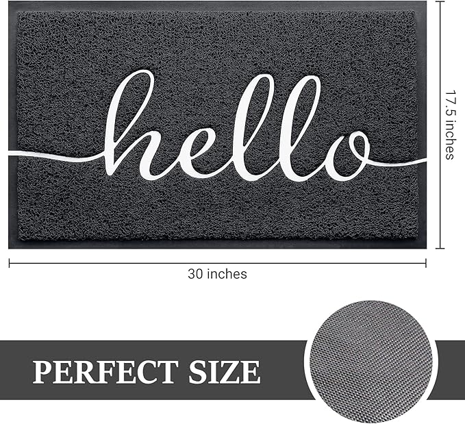 Door Mat (30"x17.5",Black), Welcome Mat Low Profile Front Doormat Floor Mat Non Slip Rugs for Entryway, Patio, High Traffic Areas