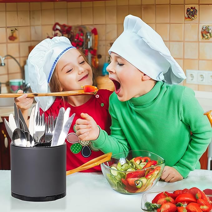Utensil Holder, 360° Rotating Kitchen Utensil Holder For Counter, Cooking Silverware Organizer Stainless Steel Caddy Flatware Spoon Spatula Tool Cutlery Container