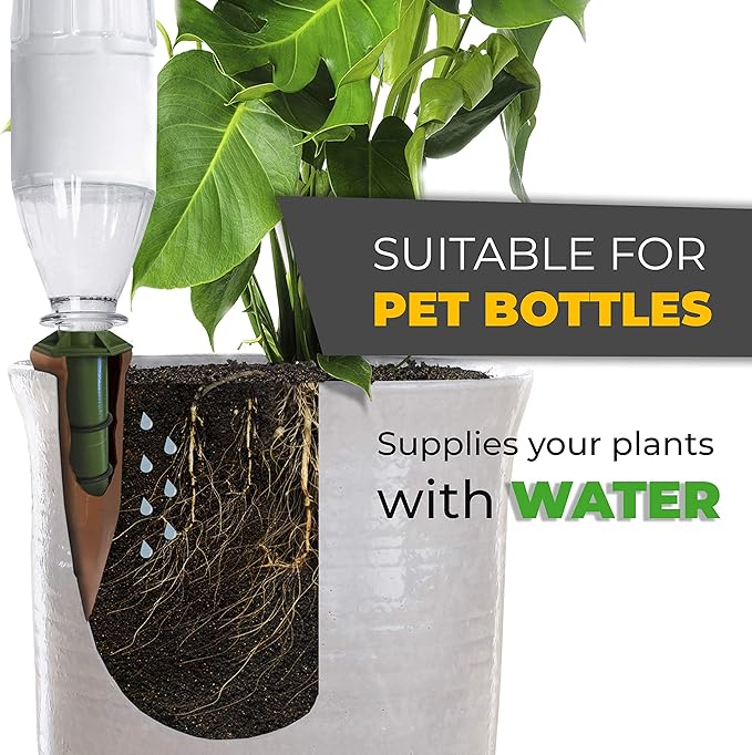 BioGreen PET Adapter for Watering Stakes Hydro Wine | for Reusable Bottles up to 6.3 Cups | Environmentally Friendly | Effortless Plant Care | 4 Pcs