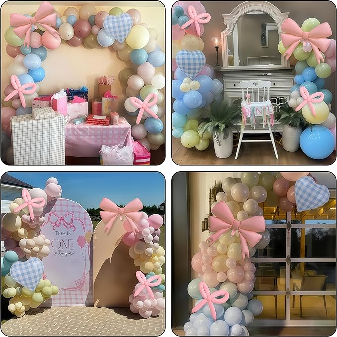 Goose Balloon Arch Kit Pastel Pink Blue Sage Green Balloons Garland Bow Gingham Heart Foil Balloon One Silly Goose Birthday Party Decorations Girl Dusty Pink Blue Yellow Duck Baby Shower Gender Reveal