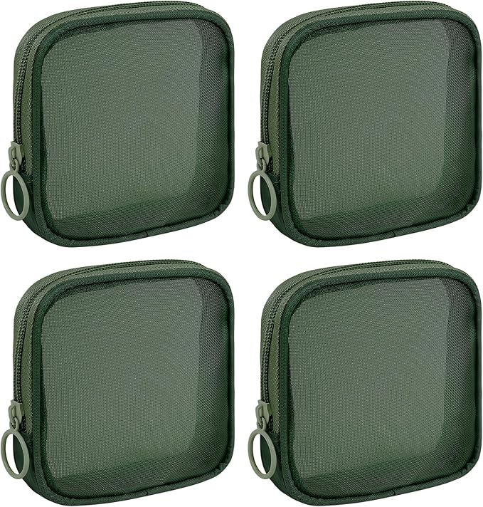 4 Pieces Mini Zipper Nylon Mesh Pouch, Mesh Cosmetic Bags Makeup Bags, Multipurpose Travel Toiletry Bags for Office Supplies and Travel Accessories (Green, S)