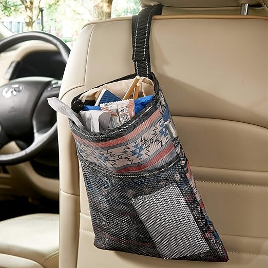 High Road Hanging Car Trash Bag with Waterproof Leakproof Liner, Storage Pocket and Adjustable Strap to Hang in the Front or Back Seat - Southwest