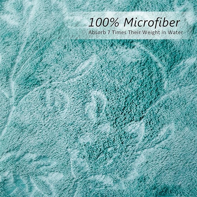 JML Microfiber Bath Towels, Bath Towel 4 Pack(30" x 60"), Oversized, Soft, Super Absortbent and Fast Drying, Multipurpose Use for Sports, Fitness, Yoga, Green-Floral Embossed