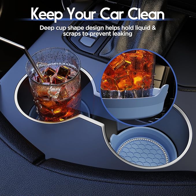 Amooca Car Cup Coaster Universal Non-Slip Cup Holders Bling Crystal Rhinestone Car Interior Accessories 2 Pack Gray Blue