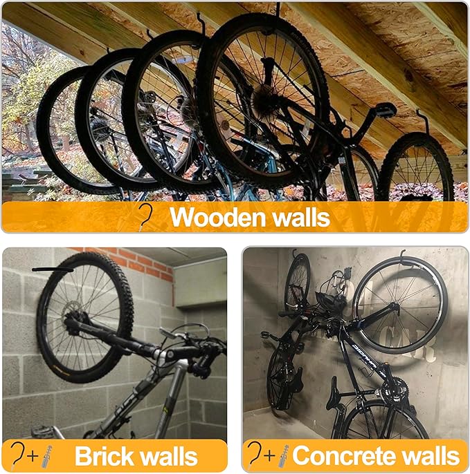 KURUI Large Heavy Duty Screw Hooks for Hanging Plants, Outdoor String Lights, Bike, 8 Pack Ceiling Hooks for Garage Organization and Storage, Black No Drill Wall Hangers