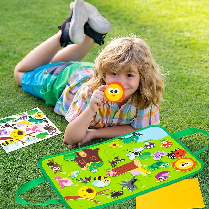 WATINC Travel Felt Board Story Set - 25PCS Portable Felt Board Educational Birthday Gift for Boys & Girls, Themed Storytelling Preschool Early Learning Interactive Play Kit for Toddlers (Insect)