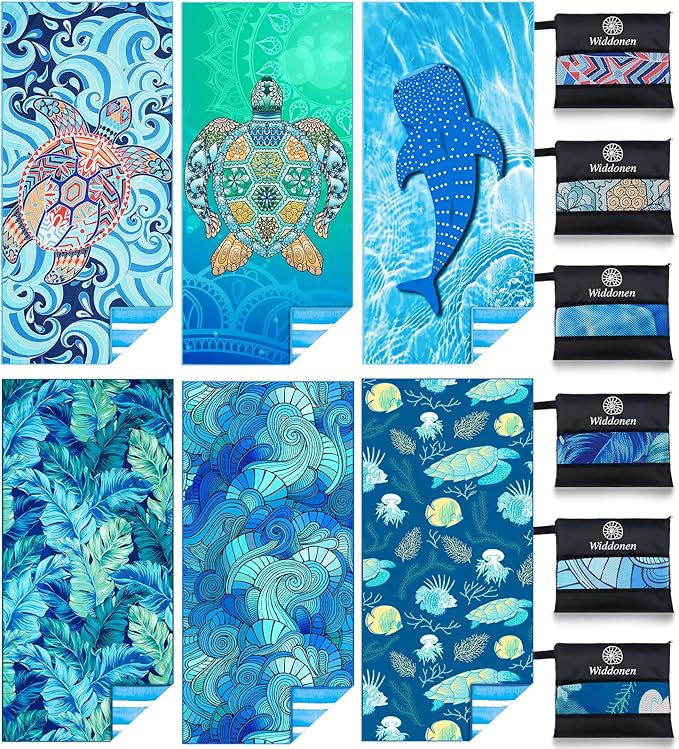 Widdonen Microfiber Lightweight Thin Beach Towel Sand Free Quick Dry Absorbent Compact Towels for Swimming Pool Camping Beach Accessories Large Easy Pack Travel Things for Vacation Essentials Gift